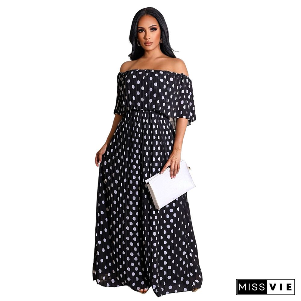 Bohemian Print Polka Dot Off Shoulder Maxi Dress