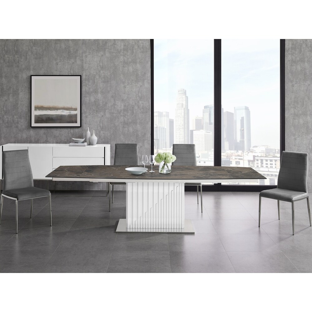 MOON dining table with high gloss white lacquer base.