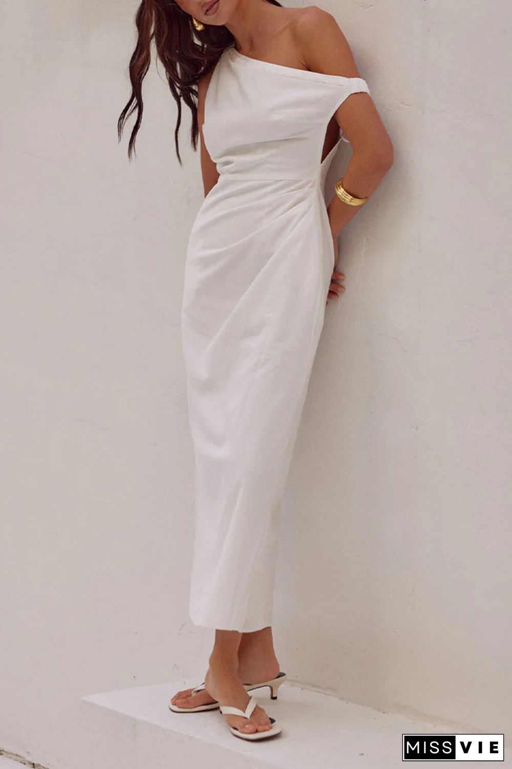 Sexy Solid Asymmetrical Oblique Collar One Step Skirt Dresses