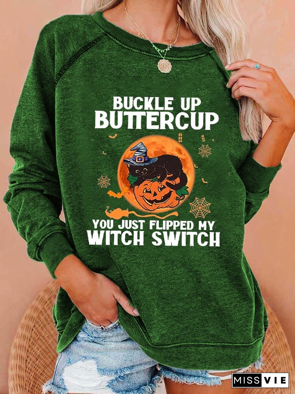 Women's Funny Halloween Buckle Up Buttercup You Just Flipped My Witch Sweatshirt