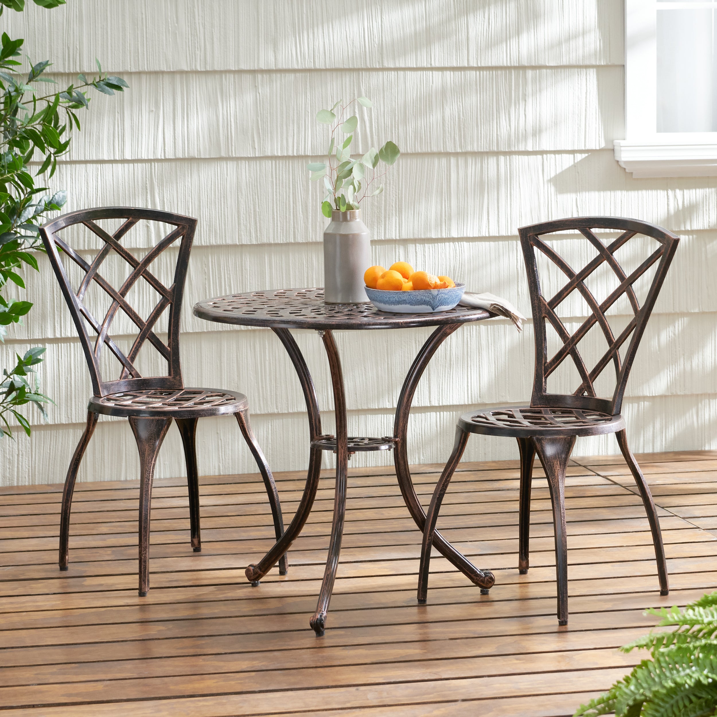 Glenbrook Traditional Outdoor Copper Cast Aluminum Bistro Set with Umbrella Hole