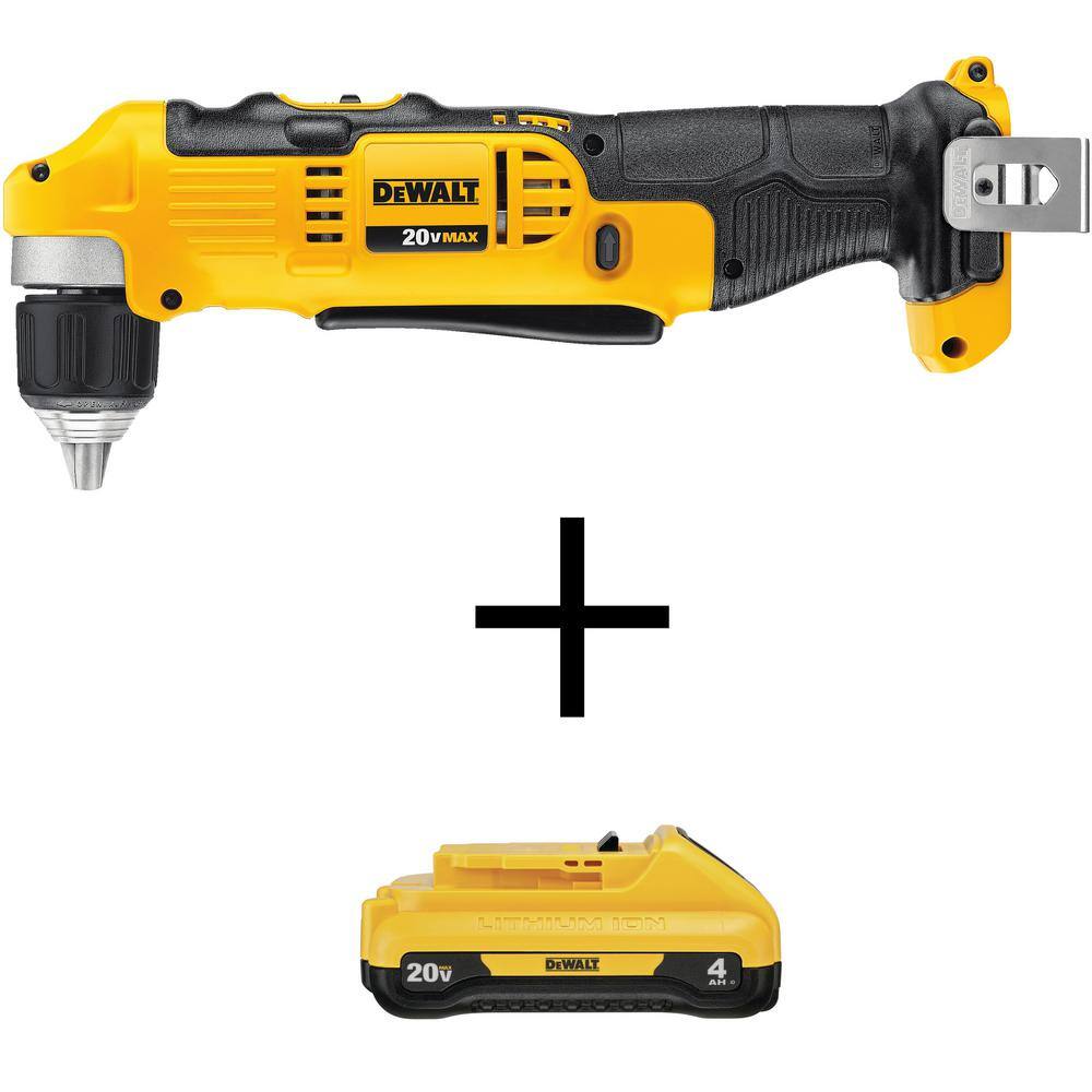 DW 20V MAX Cordless 38 in. Right Angle DrillDriver and (1) 20V MAX Compact Lithium-Ion 4.0Ah Battery DCD740BW240