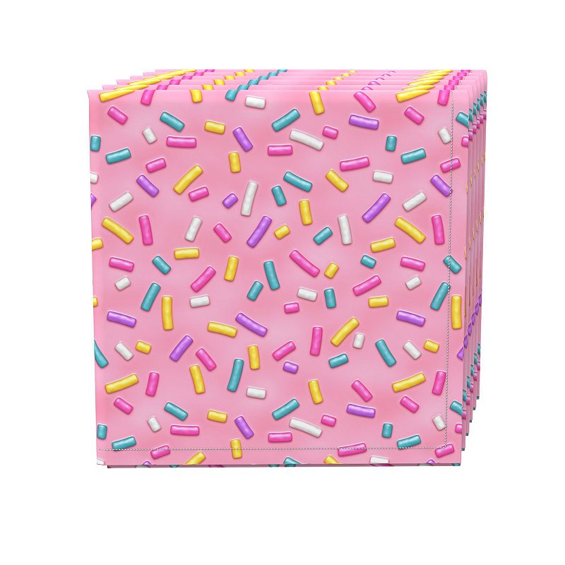 Napkin Set of 4， 100% Cotton， 20x20， Rainbow Sprinkles Pink