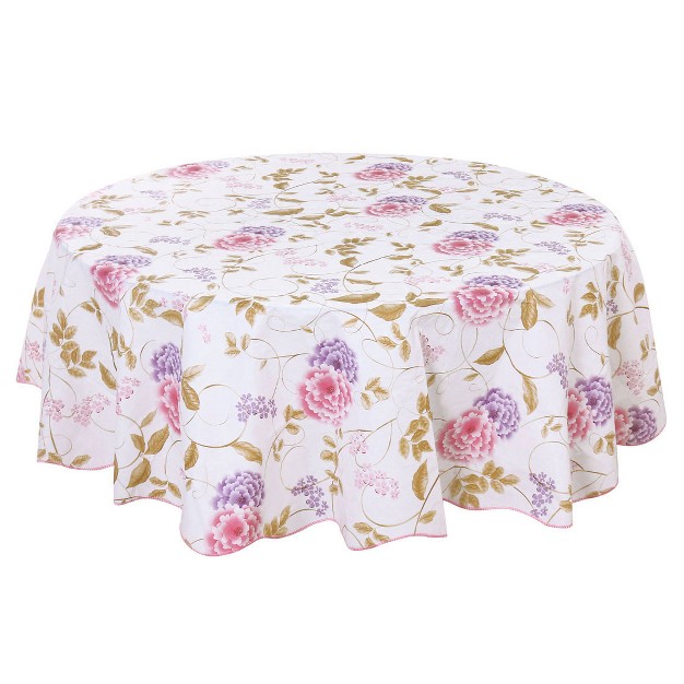 Dia Round Vinyl Water Oil Resistant Printed Tablecloths Red Purple Flower Piccocasa