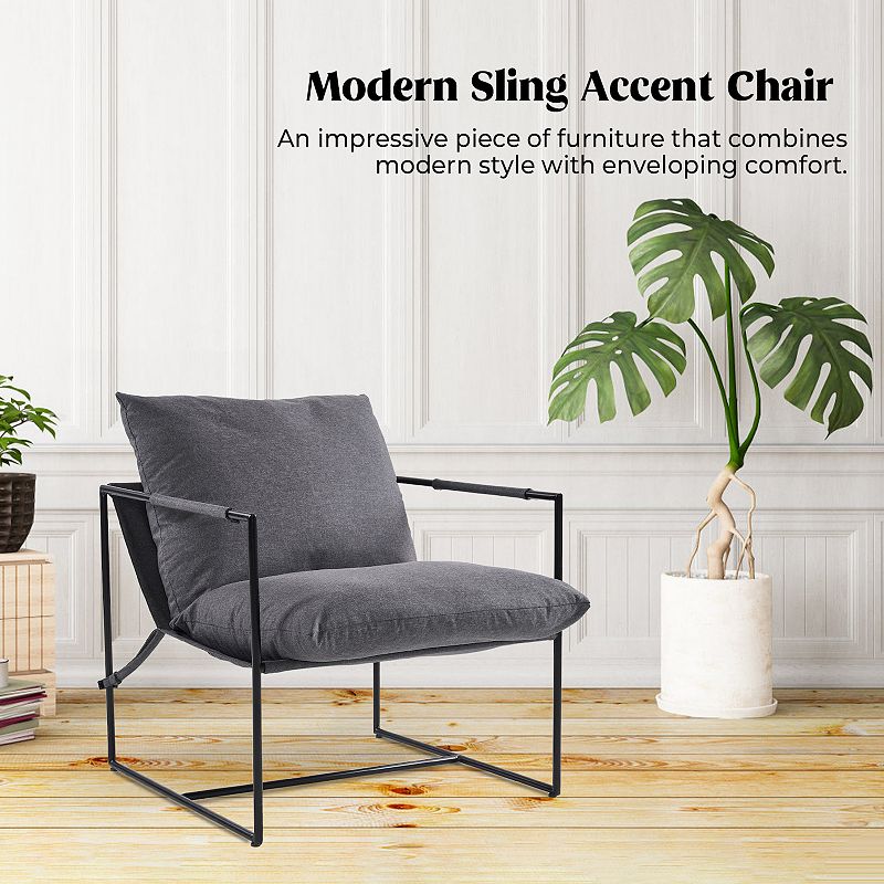 Unikome Metal Frame Sling Back Accent Chair Metal Lounge Chair with Loose Cushions