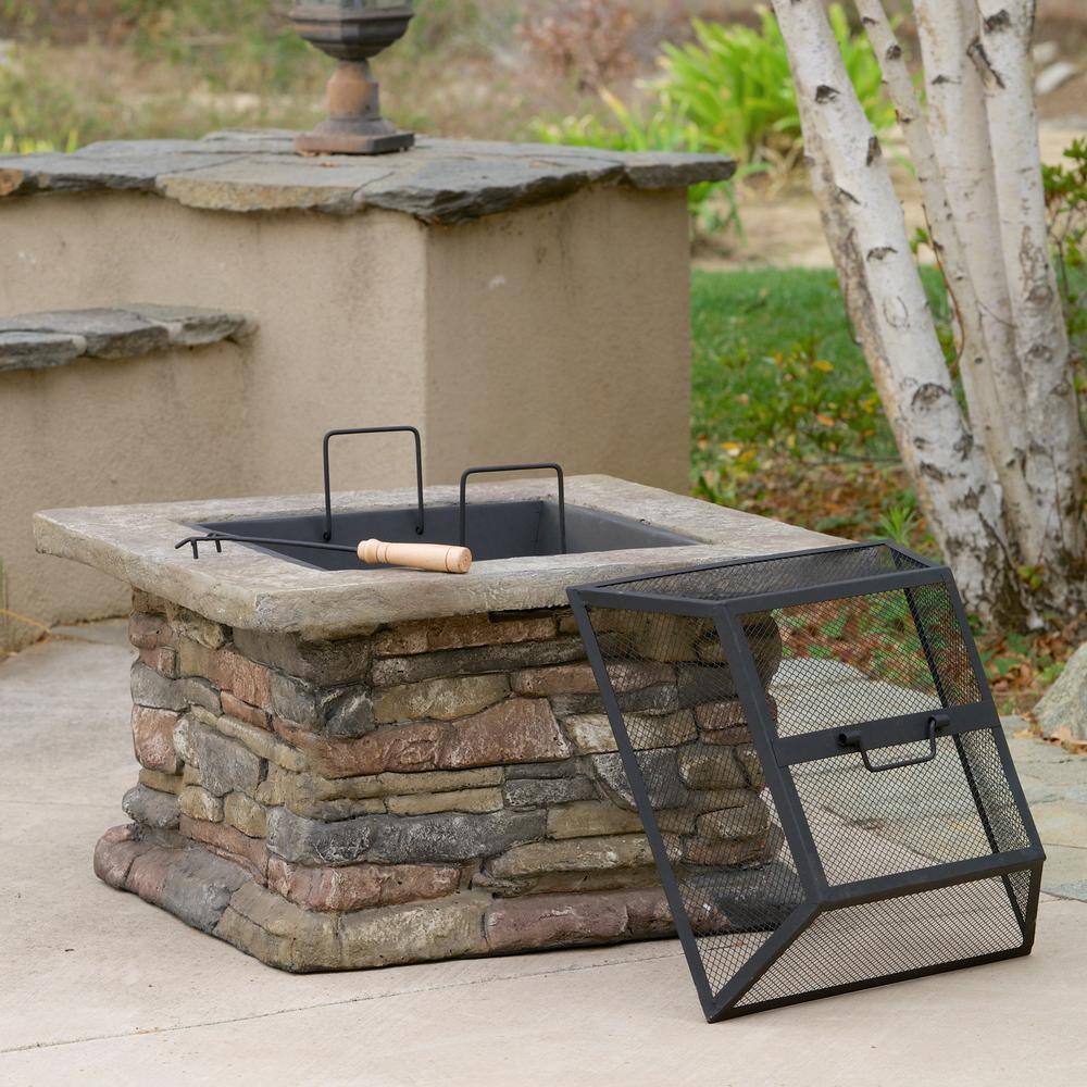 Noble House Corporal 28.50 in. x 22.20 in. Square Natural Stone Fire Pit 2555