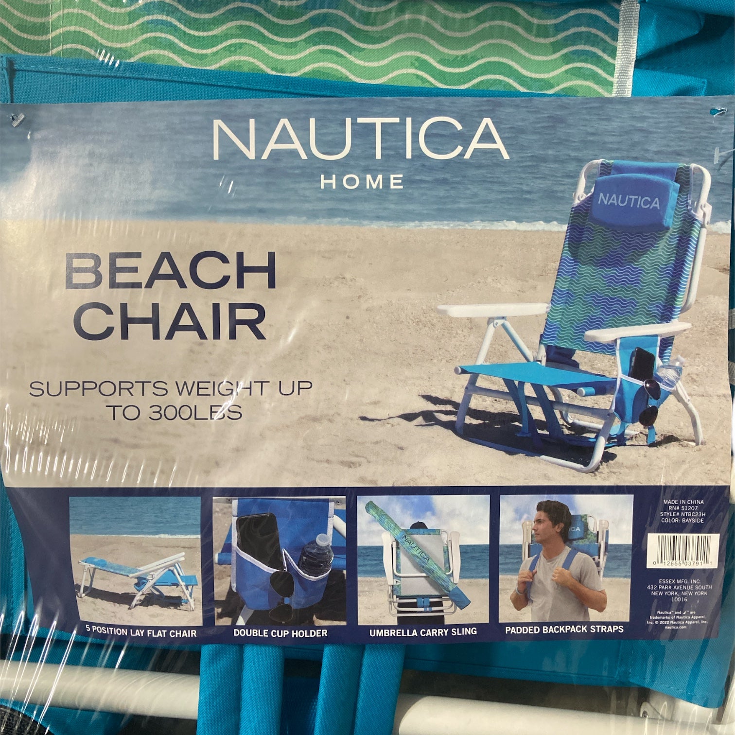 Nautica Portable Beach Chair， Double Cup Holder， Padded Straps (Bayside)