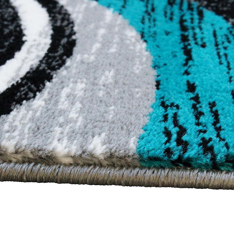 Masada Rugs Masada Rugs Stephanie Collection Area Rug Runner with Modern Contemporary Design 1109 in Turquoise， Gray， Black and White - 2'x7'