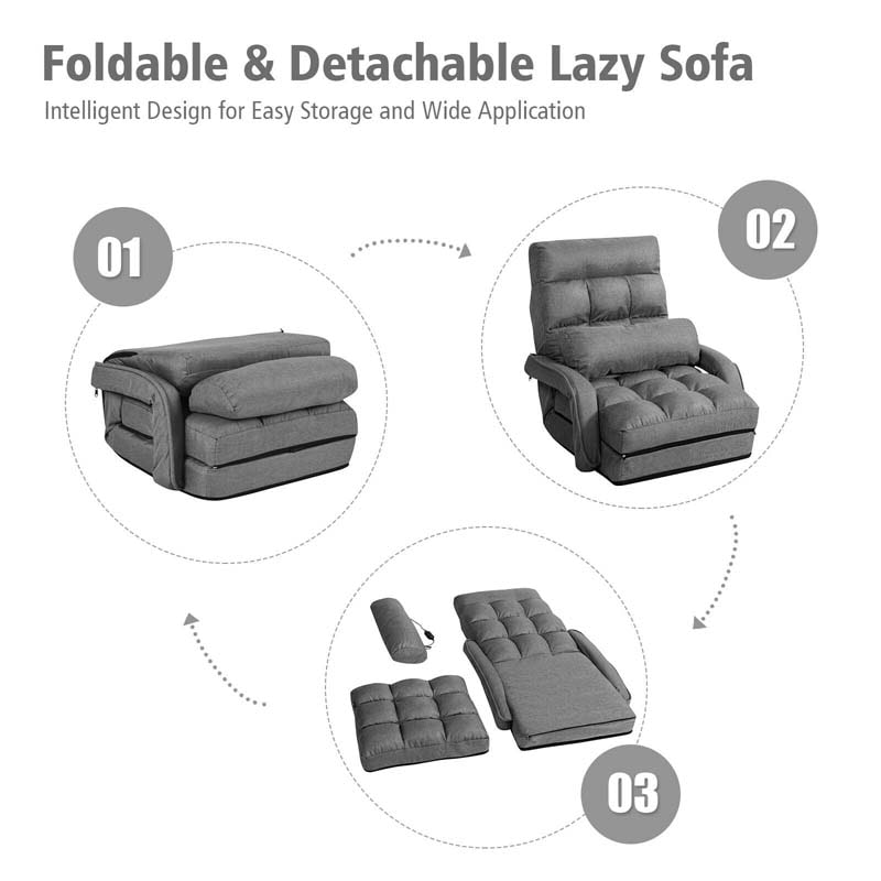 Foldable Massage Floor Chair Recliner, Single Lazy Sofa with Ergonomic Armrest, Adjustable 5 Backrest Positions & Detachable Mat