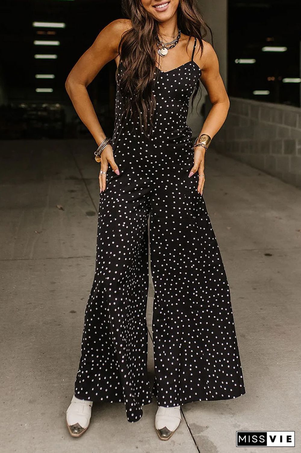 Polka Dot Spaghetti Wide Leg Jumpsuit