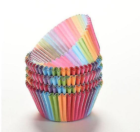 100pcs Cupcake Cases， Cake Paper Cup Rainbow Baking Cups For Oven Wedding Party Birthday