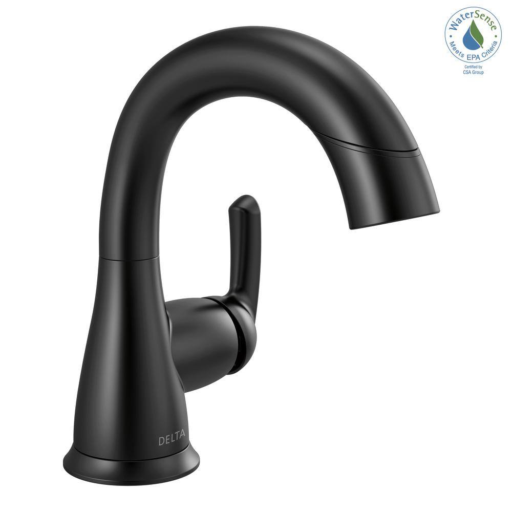 Delta Broadmoor Single Hole Single-Handle Bathroom Faucet with Pull-Down Sprayer in Matte Black 15765LF-BLPD