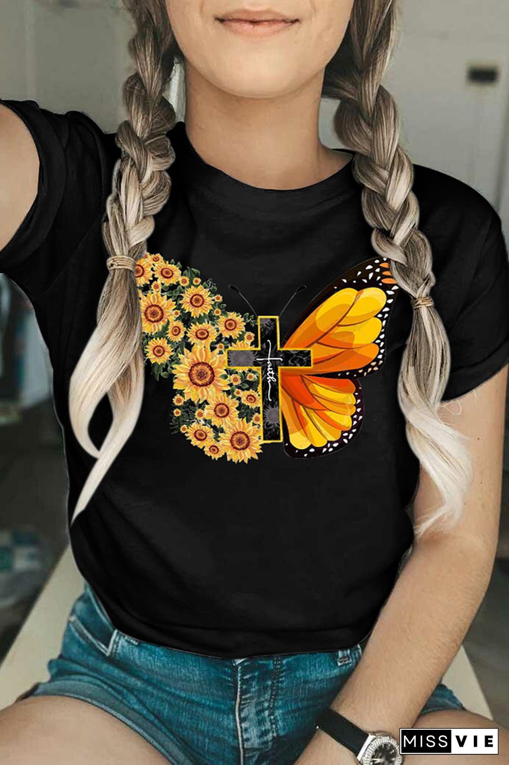 Butterfly Print Graphic Tees for Women Wholesale Short Sleeve T shirts Top