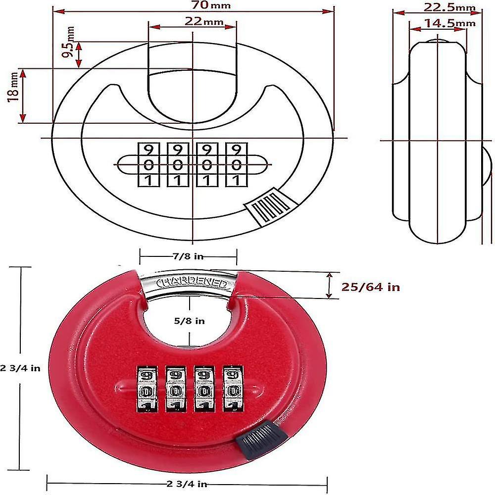 4 Digit Combination Disc Padlock With Hardened Steel Shackle Silver Lock For Sheds， Storage Unit， Gym And Fence (25/64