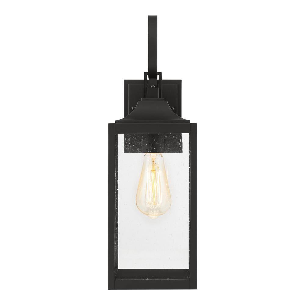 Home Decorators Collection Havenridge 1-Light Matte Black Hardwired Outdoor Wall Lantern Sconce with Seeded Glass (1-Pack) KSZ1601AM-01BS