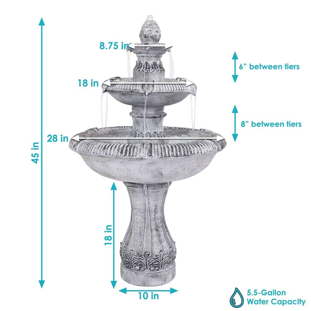 Sunnydaze Mediterranean Inspired 3 Tier Outdoor Water Fountain   Gray   45\