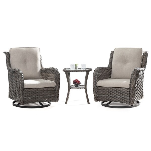 Cozywor 3Piece Wicker Patio Swivel Outdoor Rocking Chair Set