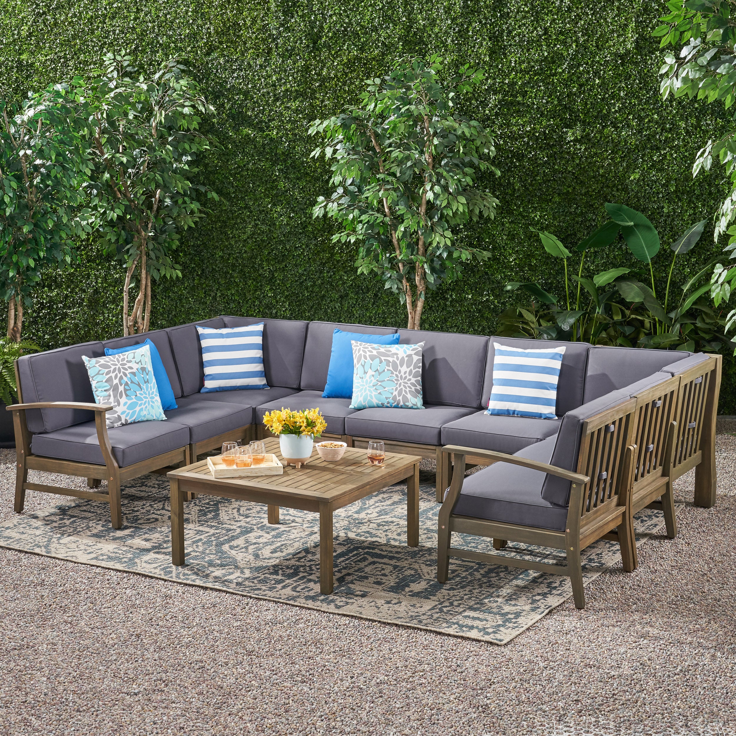 Judith Outdoor 10 Piece Acacia Wood Sofa Sectional Set