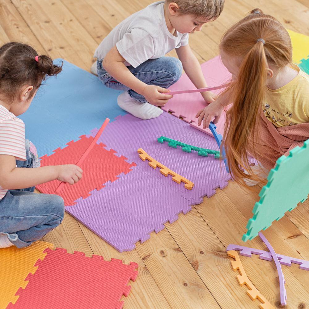 KC CUBS Multicolor 12 in. x 12 in. Exercise Children's Interlocking Puzzle EVA Play Foam Floor Mat (16 sq. ft.) (54-Borders) EVA001