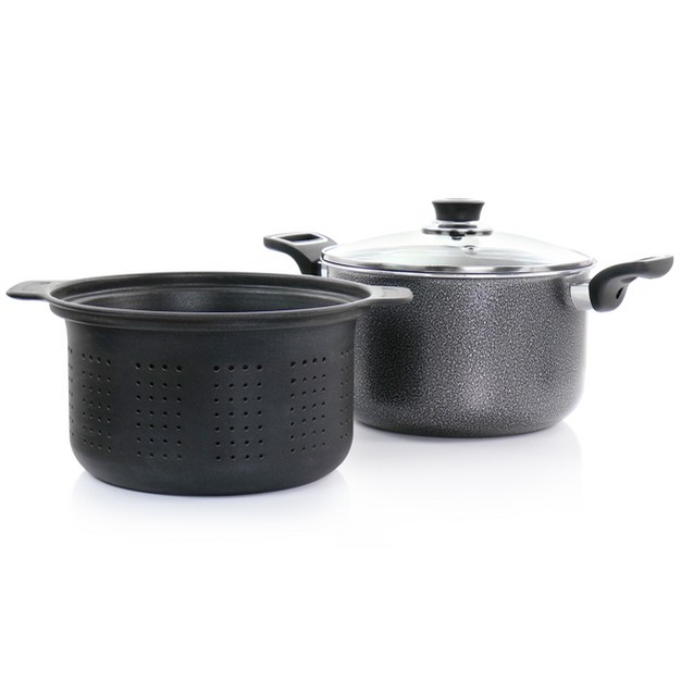 Oster Clairborne 3 Piece Aluminum Nonstick Pasta Pot With Lid In Charcoal Gray