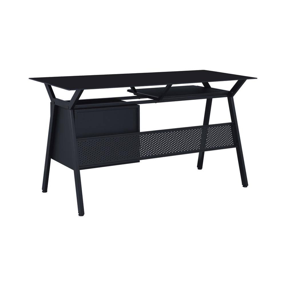 Coaster Home Furnishings Weaving 55 in. Rectangular Black 2-Drawer Computer Desk with Keyboard Tray 800436