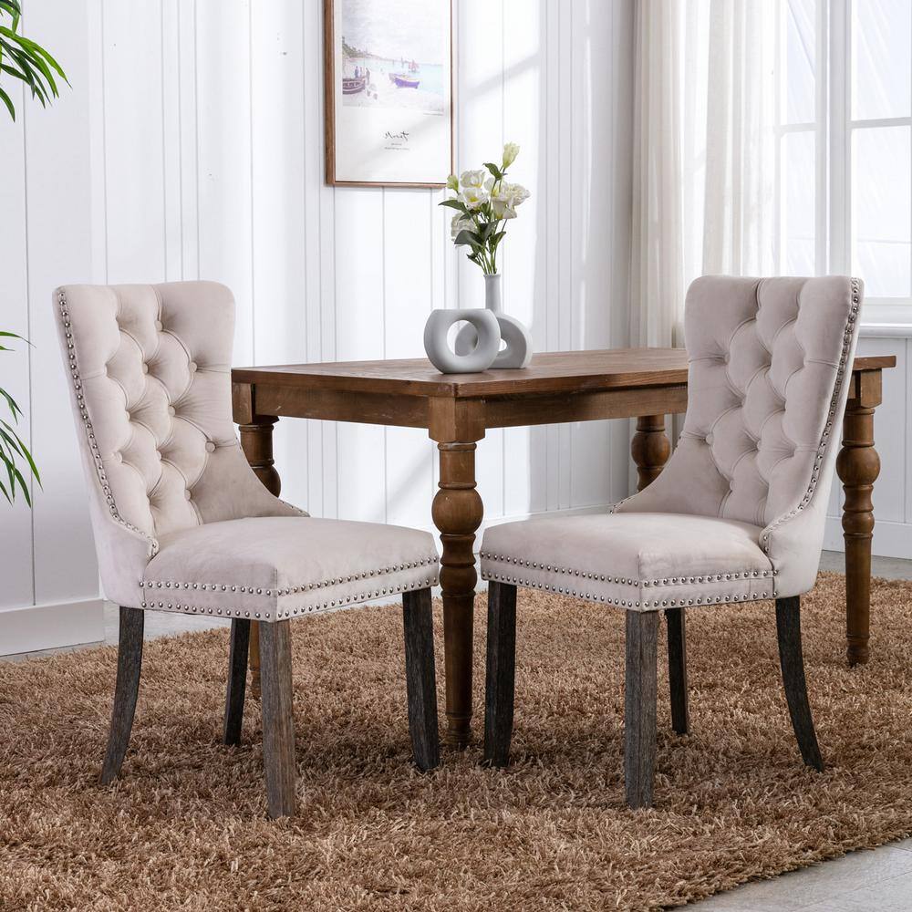 aisword High-end Tufted Solid Wood Contemporary Velvet Upholstered Dining Chair with Wood Legs Nailhead Trim 2-Pcs Set - Beige W7753PBH5477