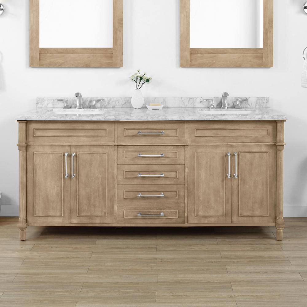 Home Decorators Collection Aberdeen 72 in. W x 22.1 in. D x 34.5 in. H Freestanding Bath Vanity in Antique Oak with Carrara Marble Top Aberdeen 72AO