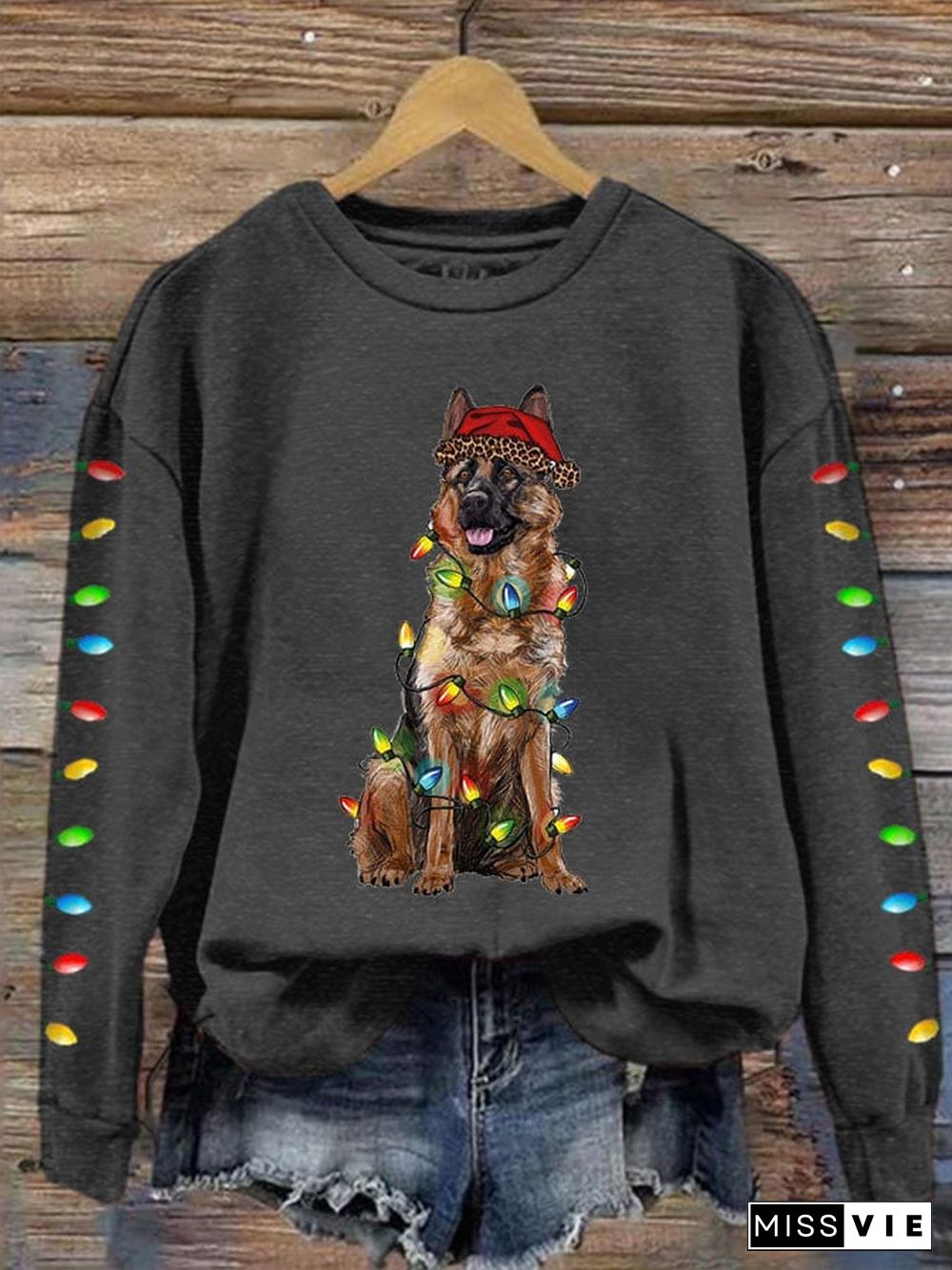 Women's Christmas Dog Mom Print Casual Drop Shoulder Long Sleeve T-Shirt