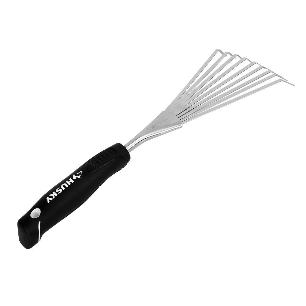 Husky 6.2 in. Double Injection Grip Handle Stainless Steel Hand Rake GD210312