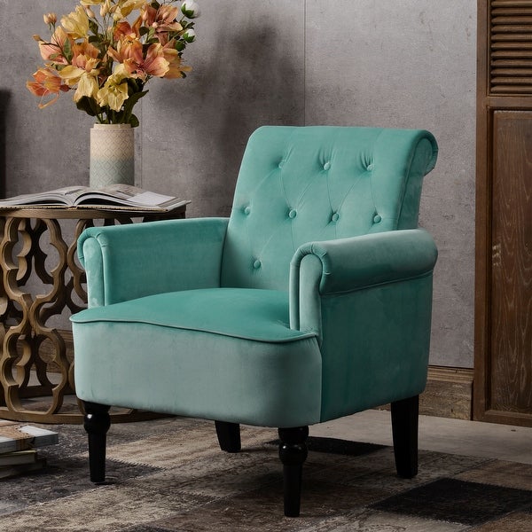 Elegant Button Tufted Club Chair Accent Armchairs with Wooden Legs