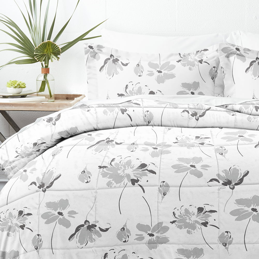 Home Collection Premium Down Alternative Magnolia Grey Patterned 3-Piece Comforter Set