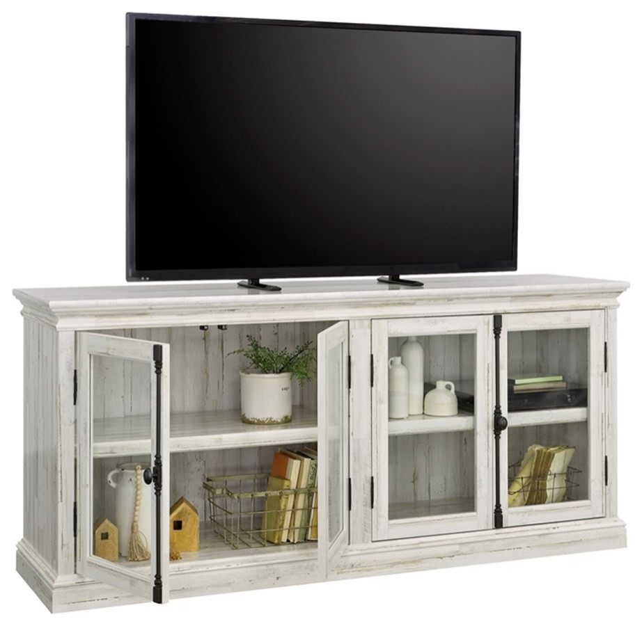 Sauder Barrister Lane Engineered Wood Storage Credenza in White Plank Finish   Farmhouse   Entertainment Centers And Tv Stands   by Homesquare  Houzz