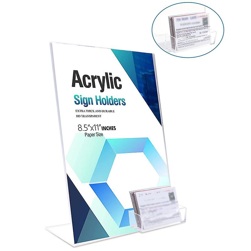 Acrylic Sign holder 8.5 x 11 Slant Back Sign Holder with Business Card Holder for Advertisement Brochure Table Menu Flyer Display