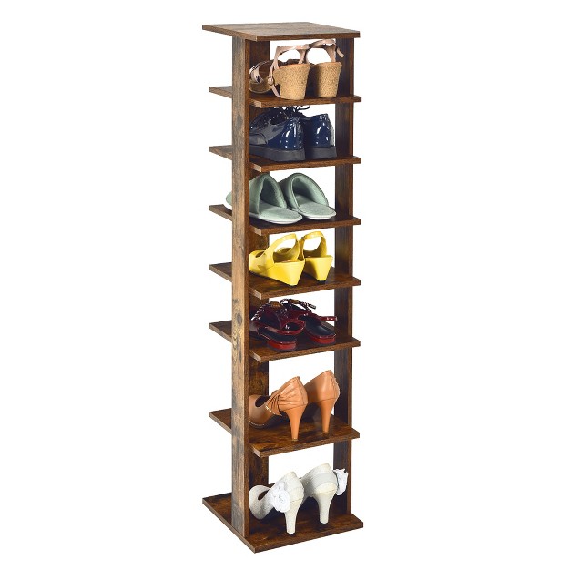 Costway 7 tier Shoe Rack Free Standing Shelf Storage Tower Rustic Brown