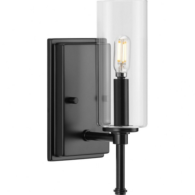 Progress Lighting Elara 1 light Wall Sconce Matte Black Clear Glass Shade