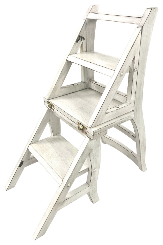 Antique White Folding Library Ladder Chair   Traditional   Armchairs And Accent Chairs   by CAROLINA CLASSICS  Houzz