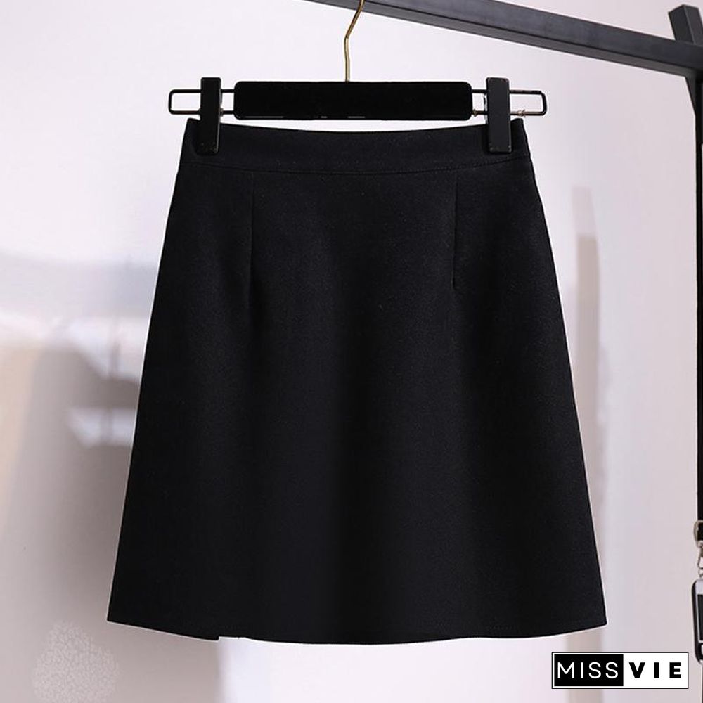 Lapel Knit Tee+Zipper Skirt P13072