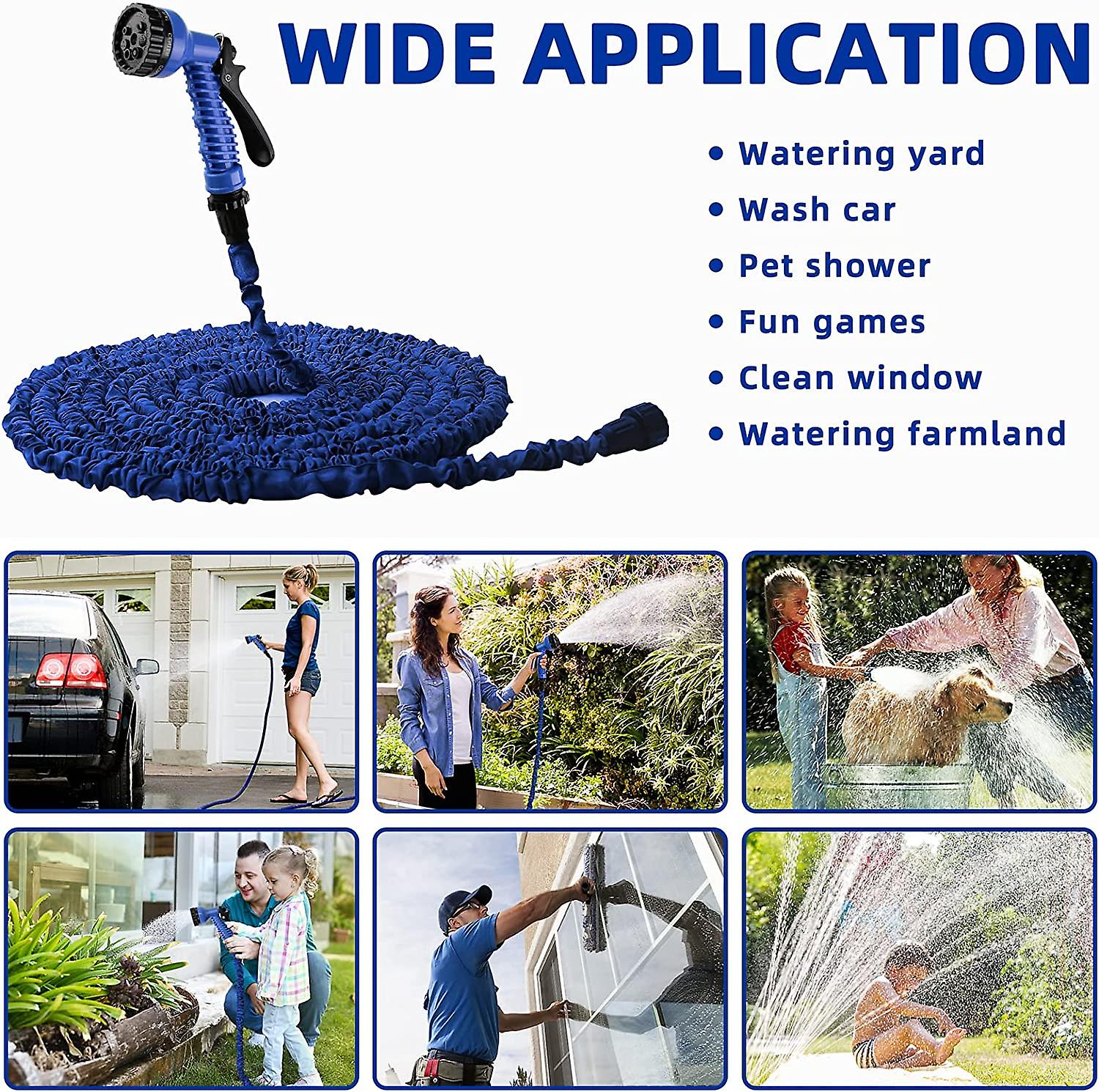 30m Extendable Garden Hose， Light And Flexible Portable Garden Hose With 7-nozzle Sprayer For Garden Watering Cleaning (100ft， Blue)