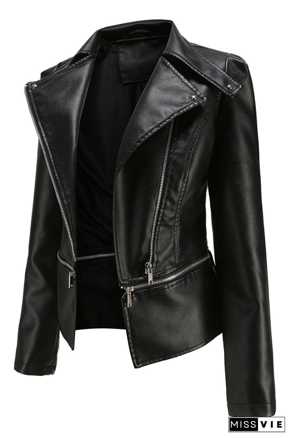 Zipper Removable Hem Leather Jacket Women Wholesale