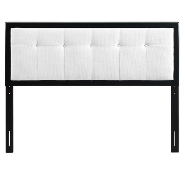 Marlin Traditional White Fabric Button Tufted King Size Black Wooden Headboard - - 32157991