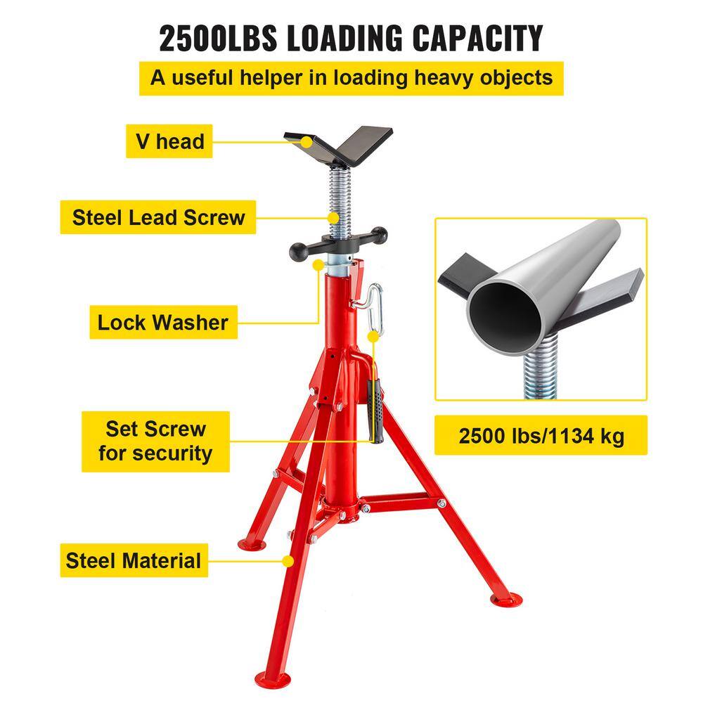 VEVOR V Head Pipe Stand Adjustable Height 28 in. to 52 in. 2500 lbs. Pipe Jack Stand 18 to 12 in. Welding Pipe Stand GJ1107GJ000000001V0