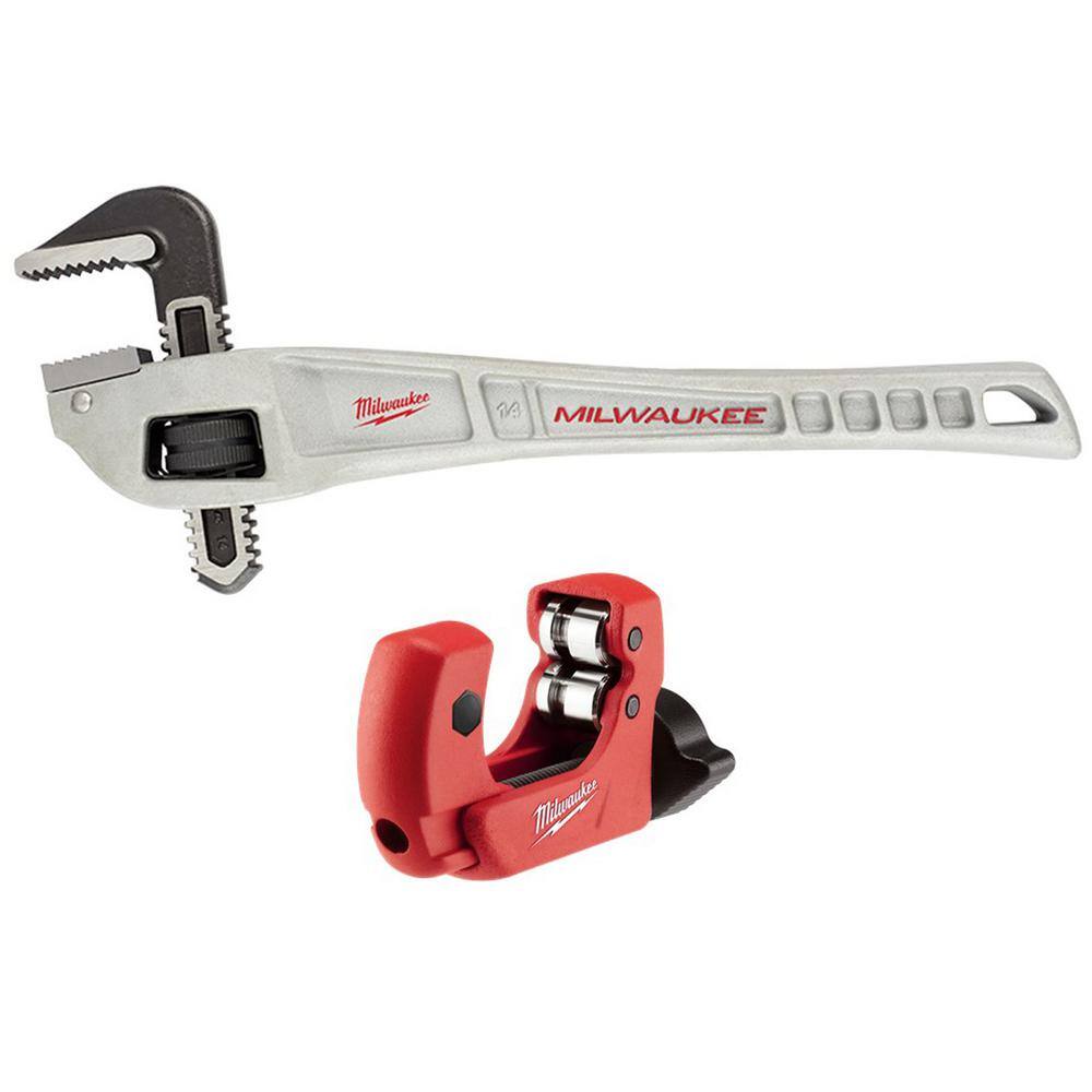 MW 14 in. Aluminum Offset Pipe Wrench with 1 in. Mini Copper Tubing Cutter (2-PC) 48-22-7184-48-22-4251