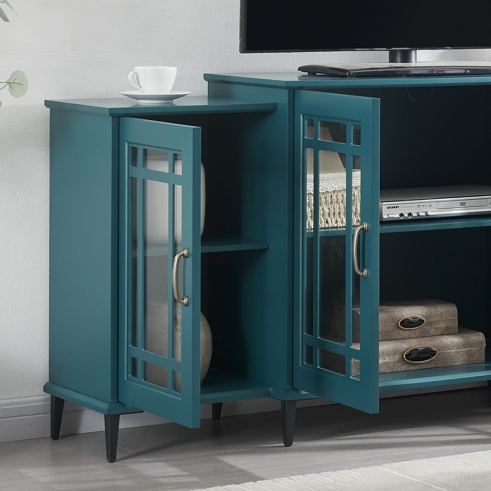 Teal Blue Console Table Buffet Cabinet with Door and Shelves