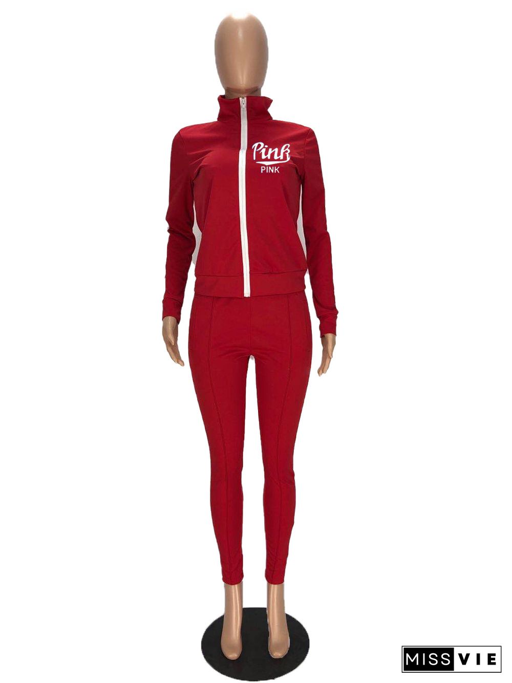 Side Stripe Zip Jackets Sporty Pants 2 Piece Tracksuits