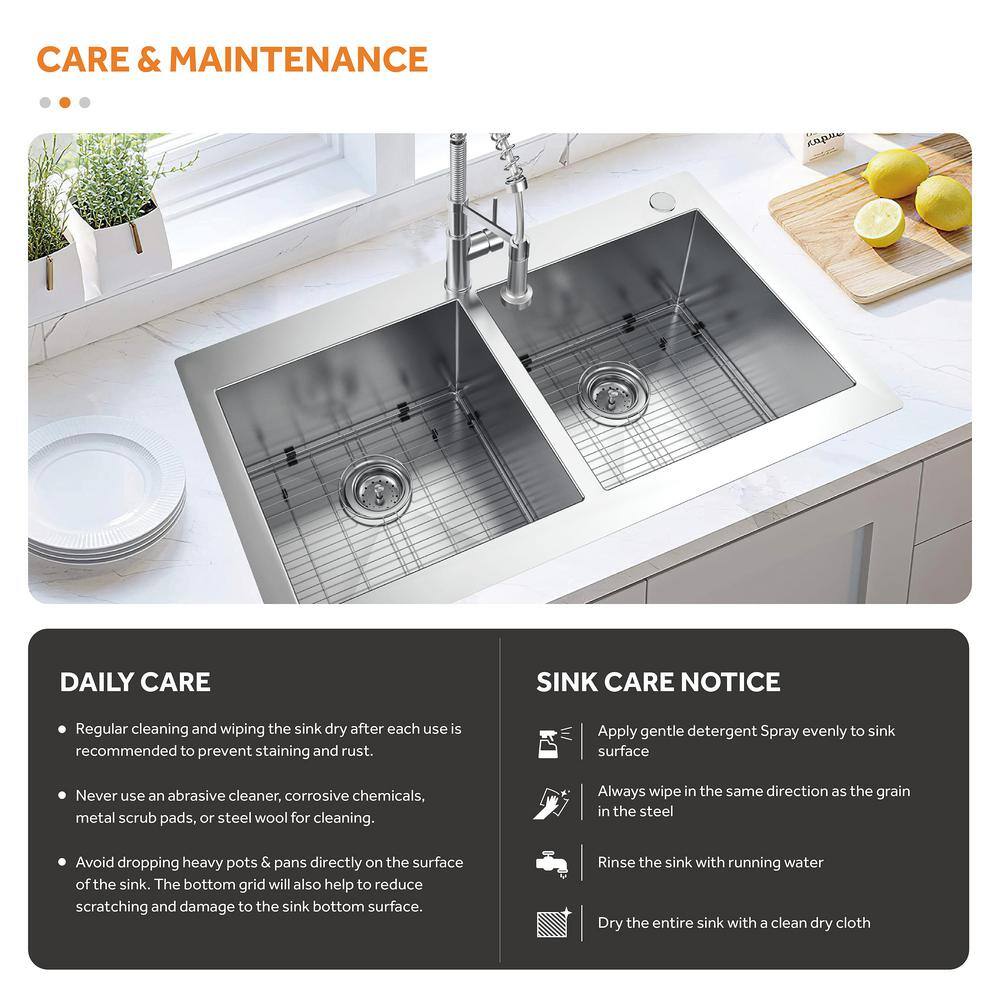 Glacier Bay Professional All in One 36 in. Double Bowl Drop-In Workstation Stainless Steel Kitchen Sink with Spring Neck Faucet FSDZ3622A0SA1