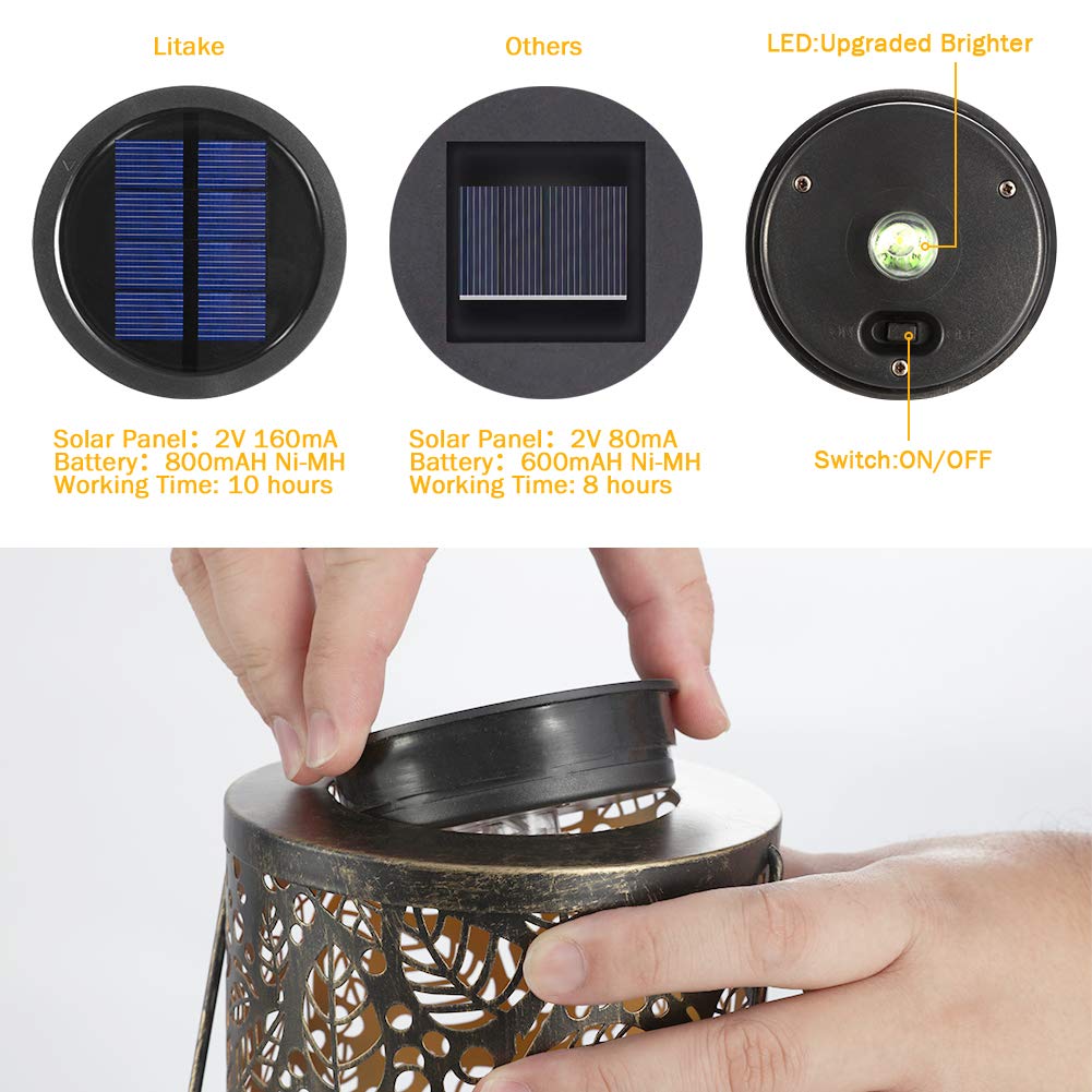 Garden Hanging Lights Solar Lantern Lights Outdoor，Metal Leaf Pattern Lights Lamp for Patio，Outside or Table (Leaf.)