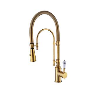 Tomfaucet Single-Handle Pull Down Sprayer Kitchen Faucet with Advanced 2-Setting Spray in Brushed Gold TFB0836BG