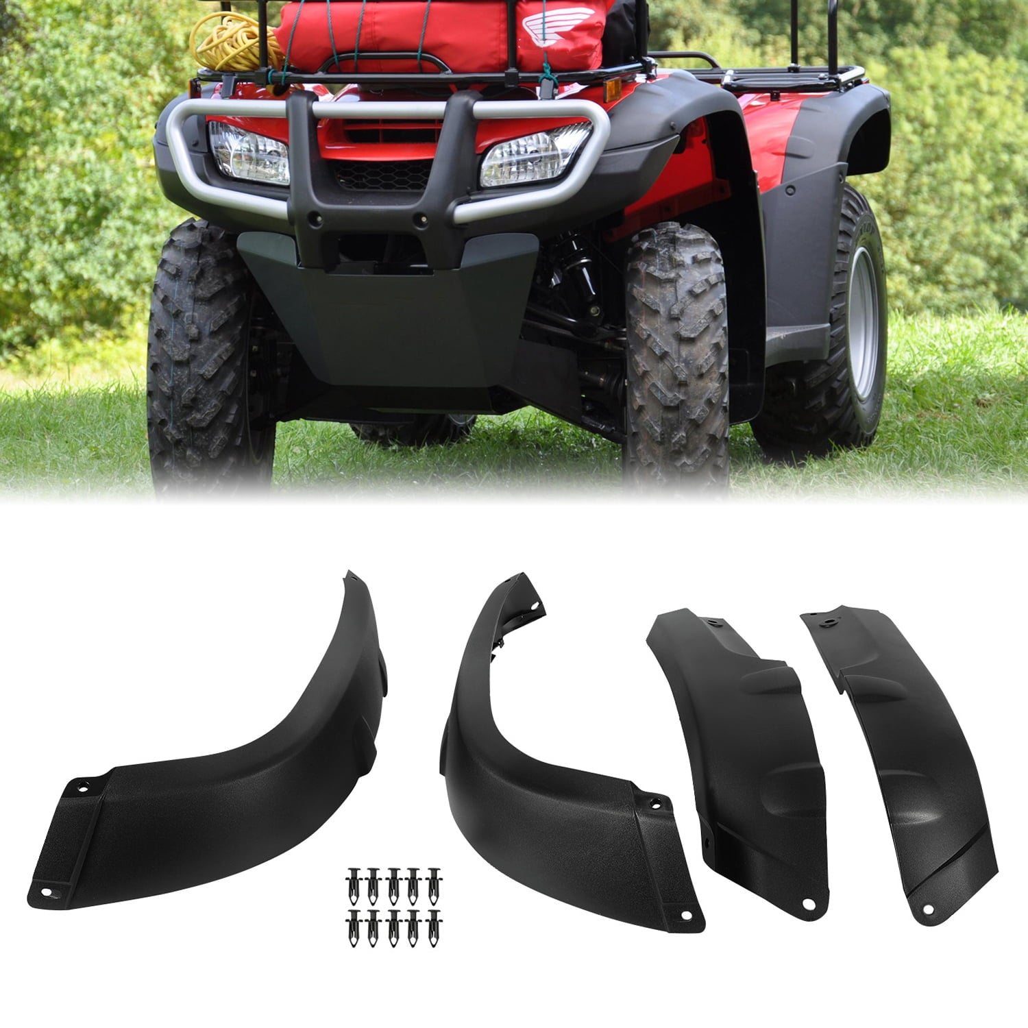 KOJEM Mud Splash Guards Fender Flare Flaps 4Pcs for  05-11 Honda TRX500FE 05-14 TRX500FA Fourtrax Foreman Rubicon 500  Black Plastic