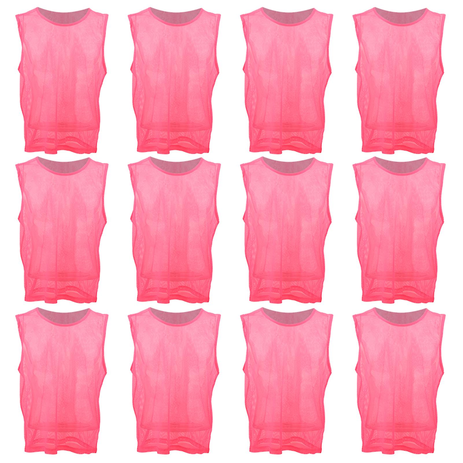 12pcs Large Mesh Breathable Adult Football Training Exercise Vest Rose Red Free Size