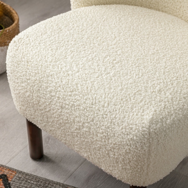 Modern Accent Chair with Lambskin Sherpa Wingback Tufted Side， Solid Wood Legs